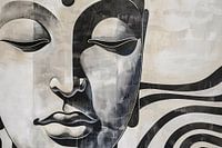 Surrealistisches Buddha-Gemälde in Schwarz-Weiß