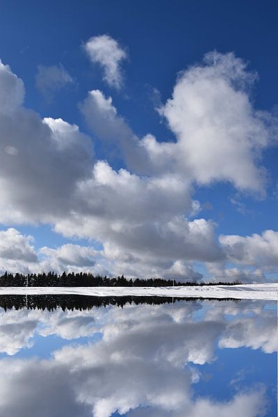 Erster Schnee auf dem See im Herbst von Claude Laprise