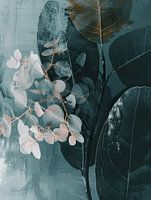 Abstrakte Botanik in warmen Grüntönen im japanischen Stil