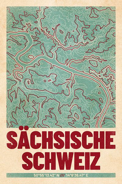 Sächsische Schweiz | Landkarte Topografie (Retro) von ViaMapia