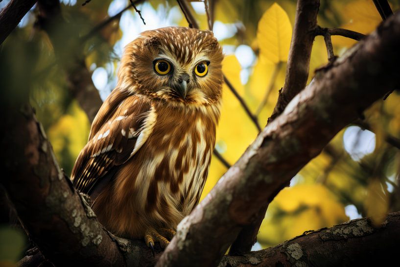 Eule gelber Hintergrund von Ellen Reografie
