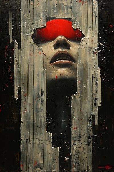 Portrait d'une femme en rouge avec des fissures par Art & Soul Creations