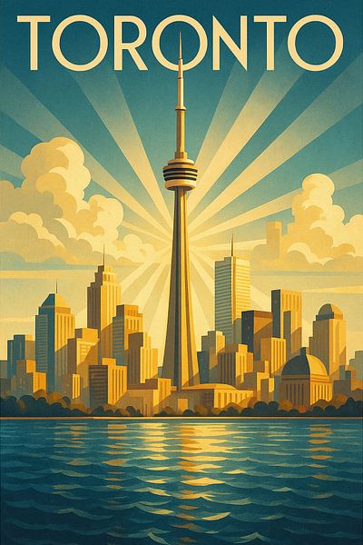 Toronto Radiant Skyline – Art Deco CN Tower Poster by Travel Shop