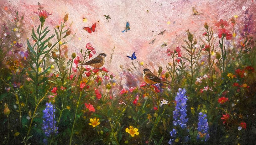 Fleurs, papillons et oiseaux par Arjen Roos