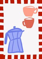 Minimalist Blue Coffee Pot and Two Pink Cups