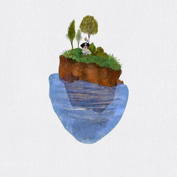 Schwimmende Insel mit Pirat Sammy dem Hund von Emmie Van der knokke