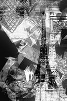 Kollage mehrerer Sehenswürdigkeiten in Paris - monochrome