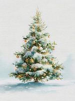 Atmospheric watercolour Christmas tree in winter silence