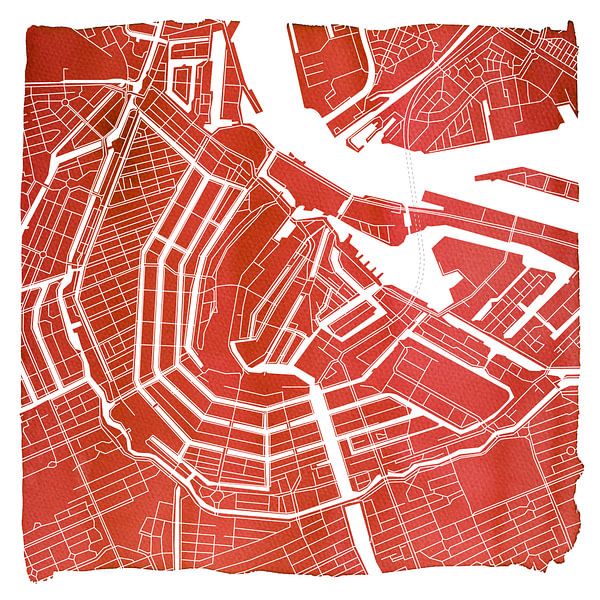Anneau de canal d'Amsterdam Plan de la ville rouge Carré avec cadre blanc par Cartes du monde boutique