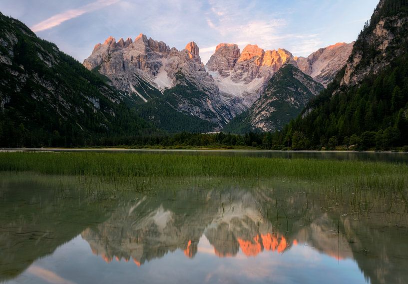 Sunrise at Lake Dürren in the Dolomites. by Daniel Gastager