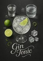 Gin Tonic Poster - Klassischer Bar-Cocktail mit Zitrusfrüchten