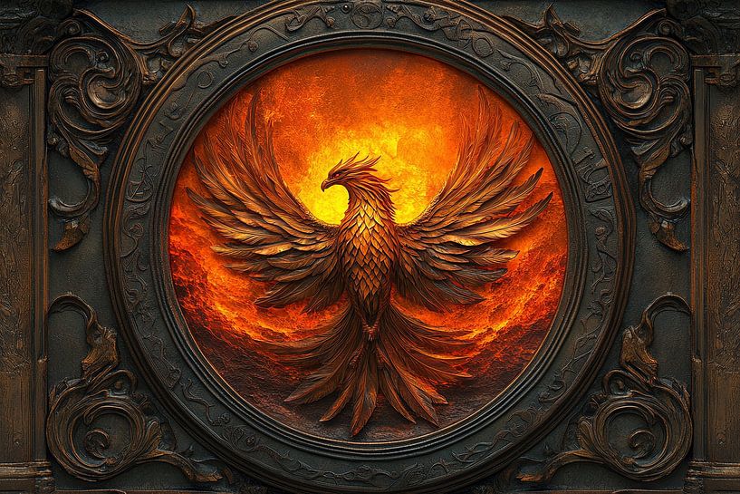 Fiery Phoenix Awakens in the Glow of Transformation by Digitale Schilderijen