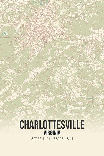 Alte Karte von Charlottesville (Virginia), USA. von Ortsdrucke