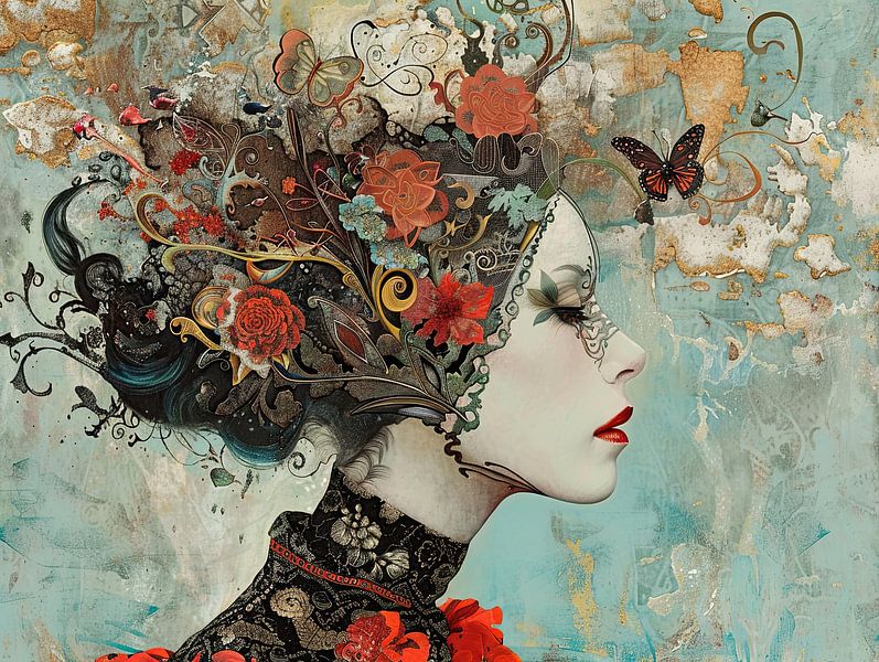 Woman | Beauty amidst Blossoms by Abstract Painting