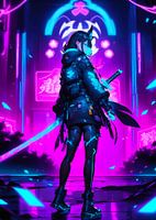 Anime Mädchen Samurai Cyberpunk