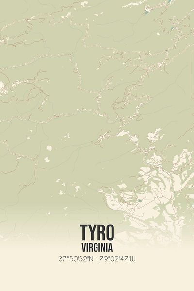 Alte Karte von Tyro (Virginia), USA. von Ortsdrucke