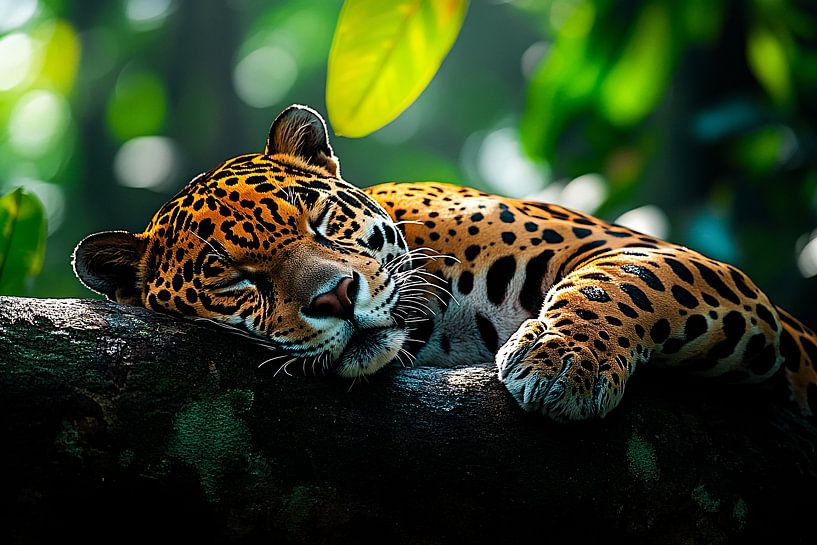 Jaguar endormi sur un tronc d'arbre par Imperial Art House