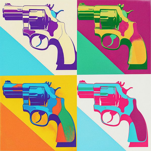 Pop Art lithograph of revolvers in the style of Andy Warhol by Roger VDB