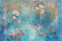 Peinture impressionniste « Nénuphars bleus et roses »
