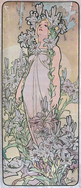 Frau, gezeichnet mit Blume (Lilie) - Alphonse Mucha, 1898 von Atelier Liesjes