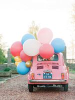 Pink classic car with balloons - Perfect card for your birthday