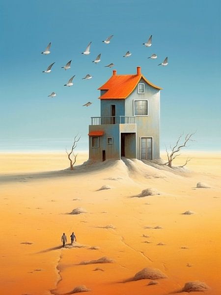 surreal house beach birds sand people sky coast by gm_designs