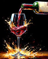 Weinglas und Weinflasche und das Gold tanzt – Eine visuelle Ode an den Augenblick des Genusses von Rotwein im Restaurant