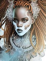 Porträt eines jungen schwarzen Mädchens mit bemaltem Gesicht. In Volkstracht.