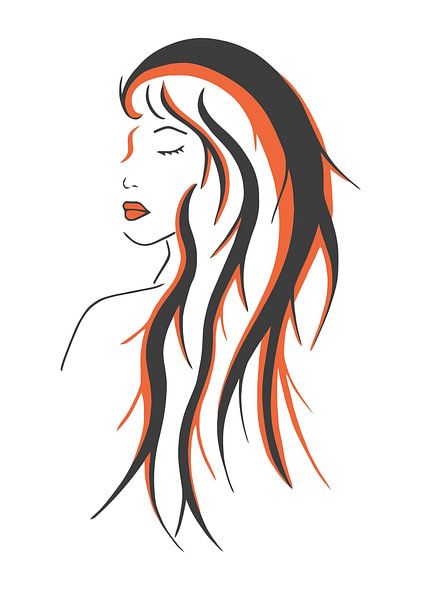 Schöne Frau mit orange-schwarzem Haar von Wandersti