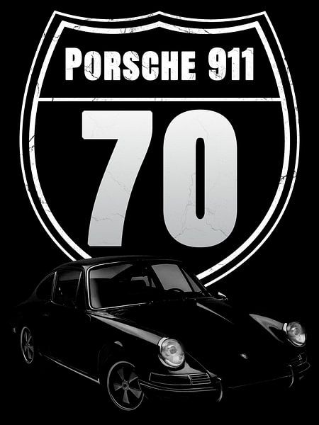 1970 Porsche 911E Coupe schwarze Farbe Design mit großen Jahr innen klassischen Zeichen auf der Rückseite von Ani Mulyani