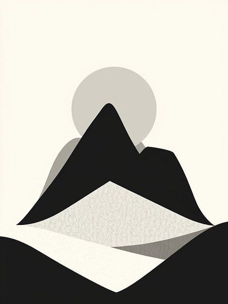Minimalistischer monochromer Berg Sonne Kunstdruck von Artistic