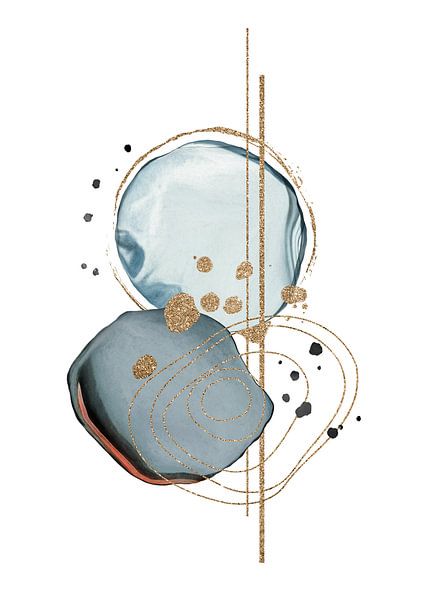 Abstrakte Aquarell-Formen in Blau und goldenen Farben von Diana van Tankeren