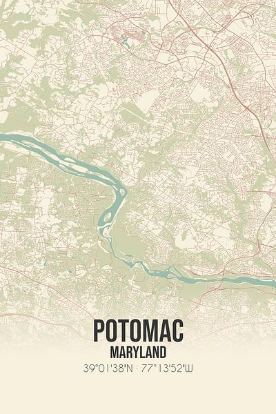 Alte Karte von Potomac (Maryland), USA. von Ortsdrucke