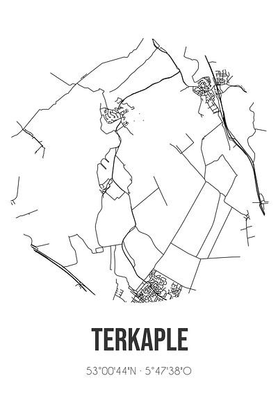 Terkaple (Fryslan) | Carte | Noir et blanc par Affiches de lieux