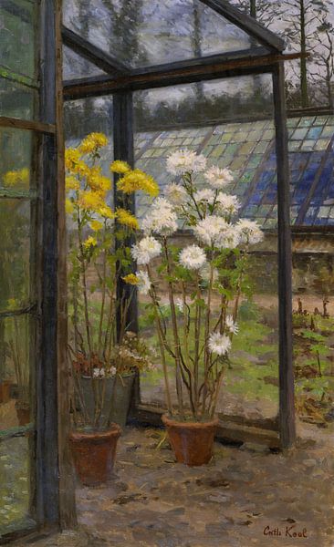 Catherine Kool,Chrysanthèmes dans une serre,Fleurs par finemasterpiece