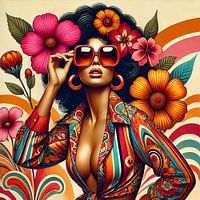 Disco Diva - Retro 70s Pop Art Druck voller Power & Flower