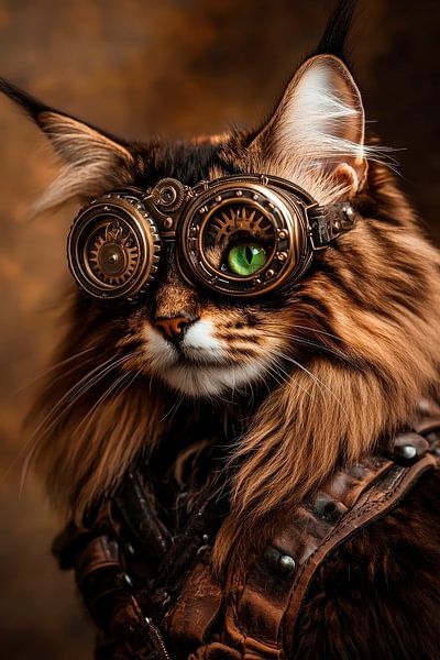 Steampunk-Katze mit Brille – Kreativ von Poster Art Shop