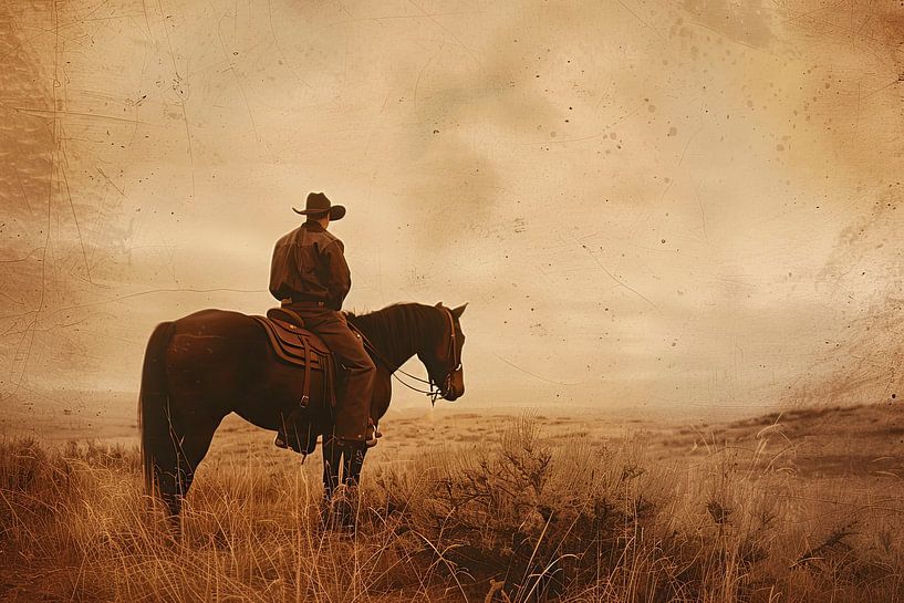 Cowboy te Paard in de Prairie Americana van Vlindertuin-Art
