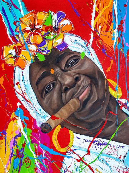Kubanische Frau mit Zigarre III von Happy Paintings / Renata Rolefes