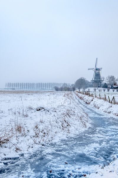 Winterslandschap molen en bevroren sloot par Moetwil en van Dijk - Fotografie