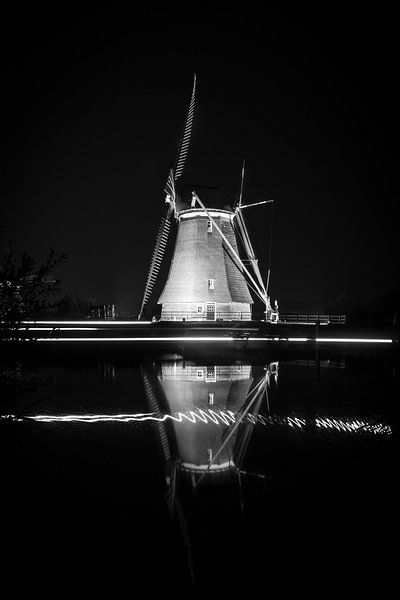 Moulin à vent illuminé à Kinderdijk par Gert-Jan de Wit