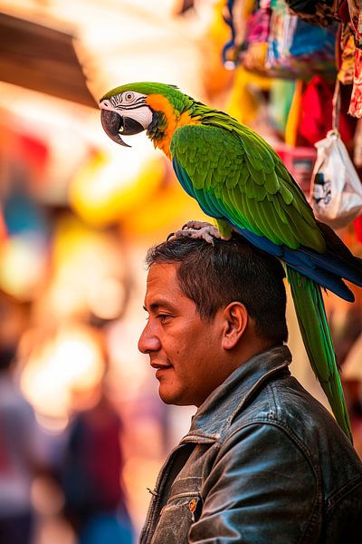Perroquet sur la tête par Poster Art Shop