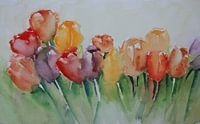 Aquarelle Champ avec tulipes