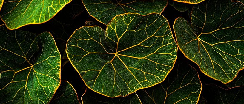 Green leaves with veins - close-up by Poster Art Shop