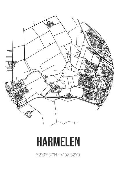 Harmelen (Utrecht) | Carte | Noir et blanc par Affiches de lieux