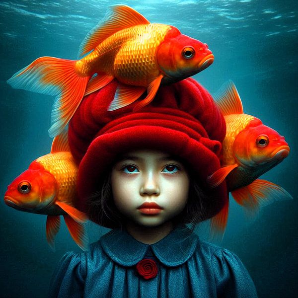 Underwater girl with her goldfish by Ineke de Rijk