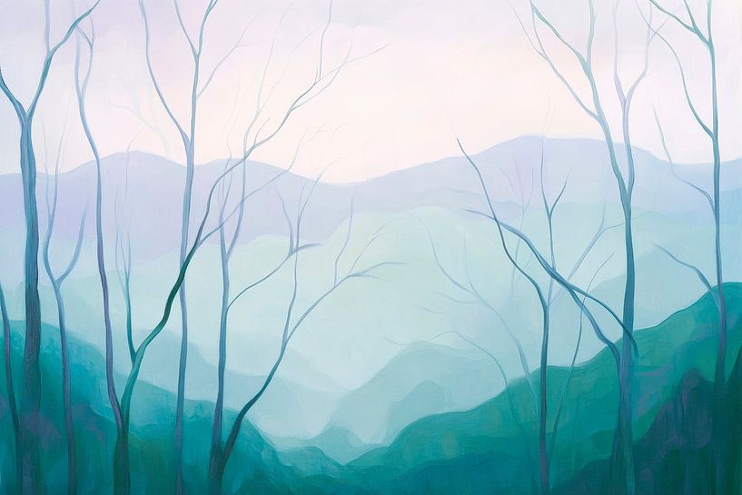 Stille Berglandschaft im Nebel von Poster Art Shop