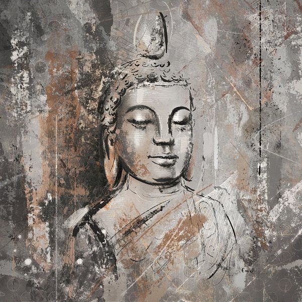 Buddha in Grau und Bronze von Emiel de Lange