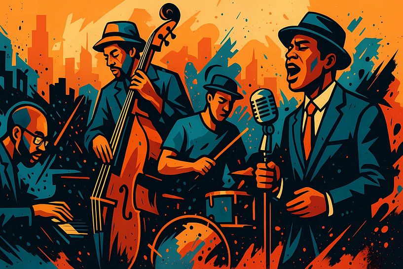 illustrative poster with Jazz concept, musicians  by Ariadna de Raadt-Goldberg