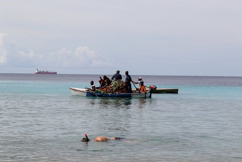fishermen on the caribbean sea at playa porto mari by Frans Versteden